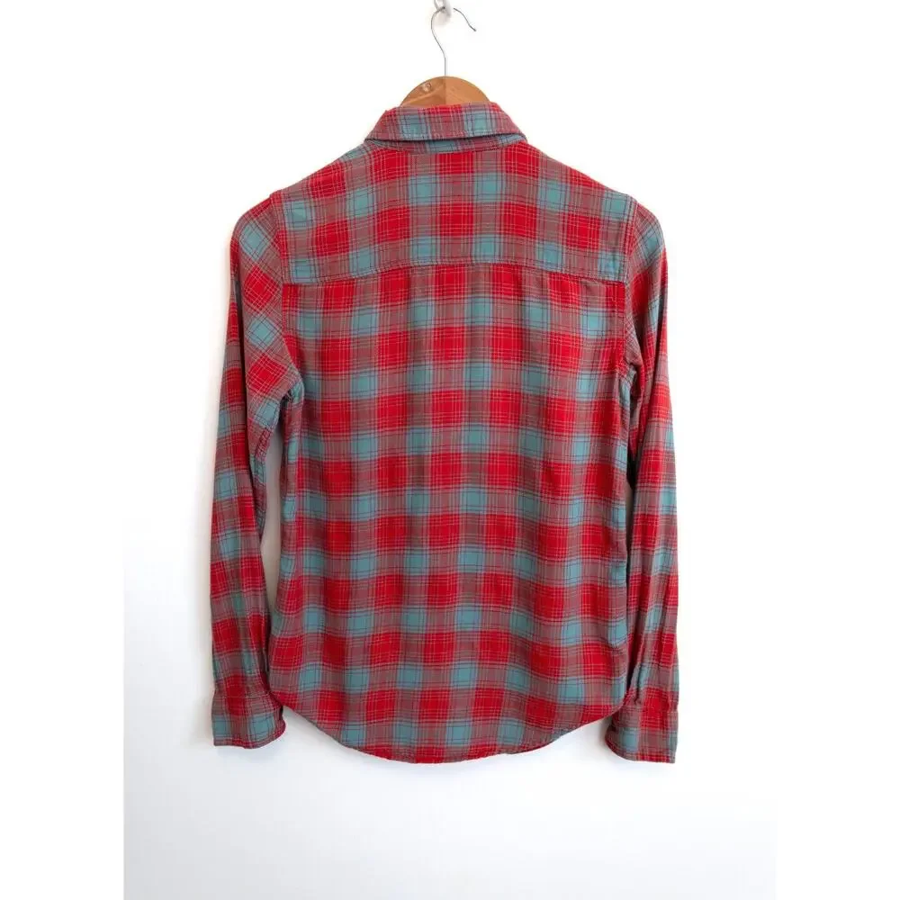 FILSON SEATTLE Scout Cotton Flannel Red Turquoise Plaid Button Shirt XS $115